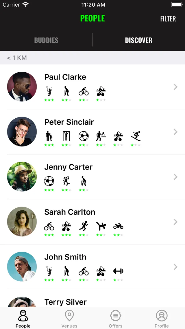 SportBuddy: discover people nearby by sport and ability
