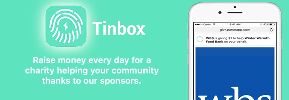 Tinbox: raise money every day for a charity helping your community, thanks to our sponsors