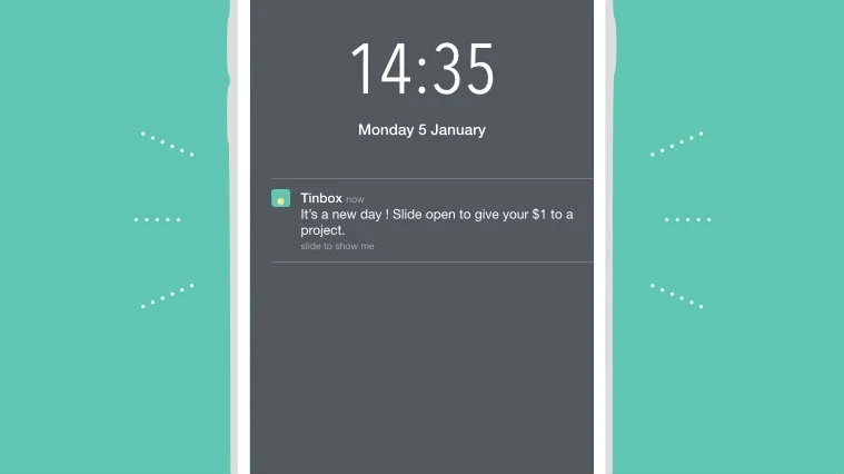 Tinbox: the daily prompt - slide open to give your $1 to a project